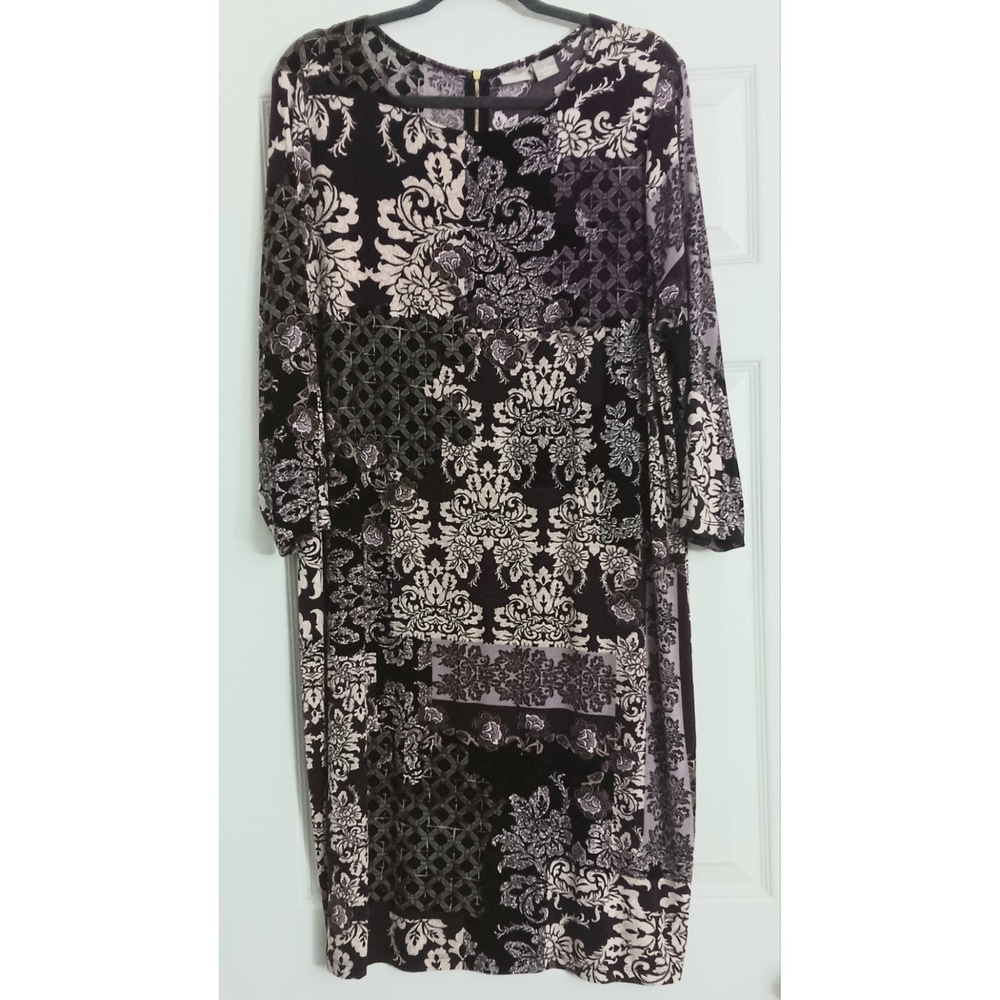 Chico's Travelers Dress Women's Size 16/18 Purple Floral Abstract Slinky Knit